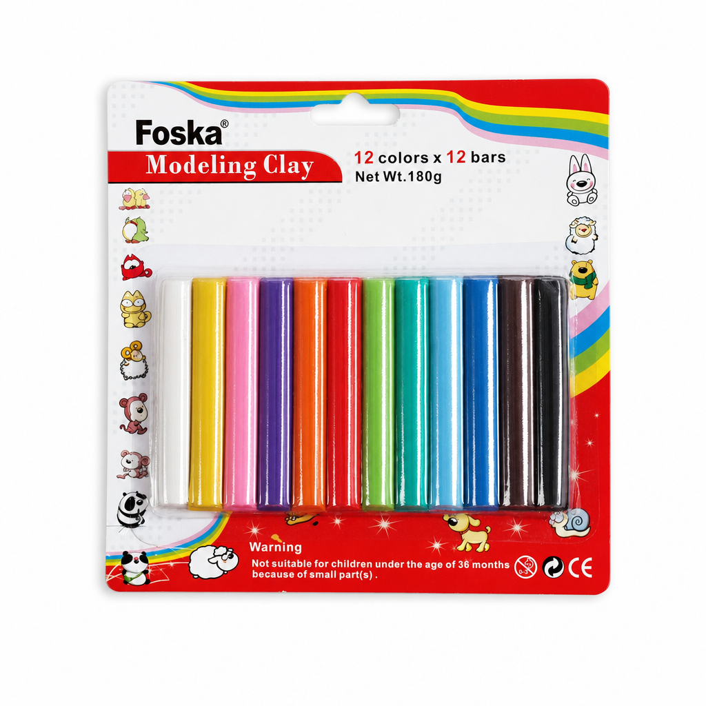 Foska modelling clay set, 12 bars 180g, Art No.MD1005
