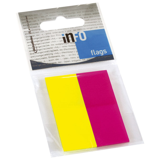 inFO Notes 20 x 50 mm Film Page Marker on Plastic Card with Practical Clip, 25 Sheets (2 Pads), Film Mix: Yellow and Pink