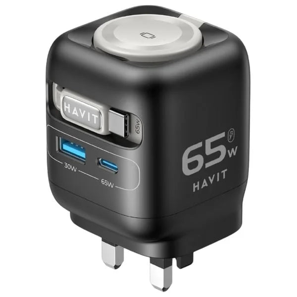Havit 65W GaN Travel Charger with Stretch Cable & Watch Charger