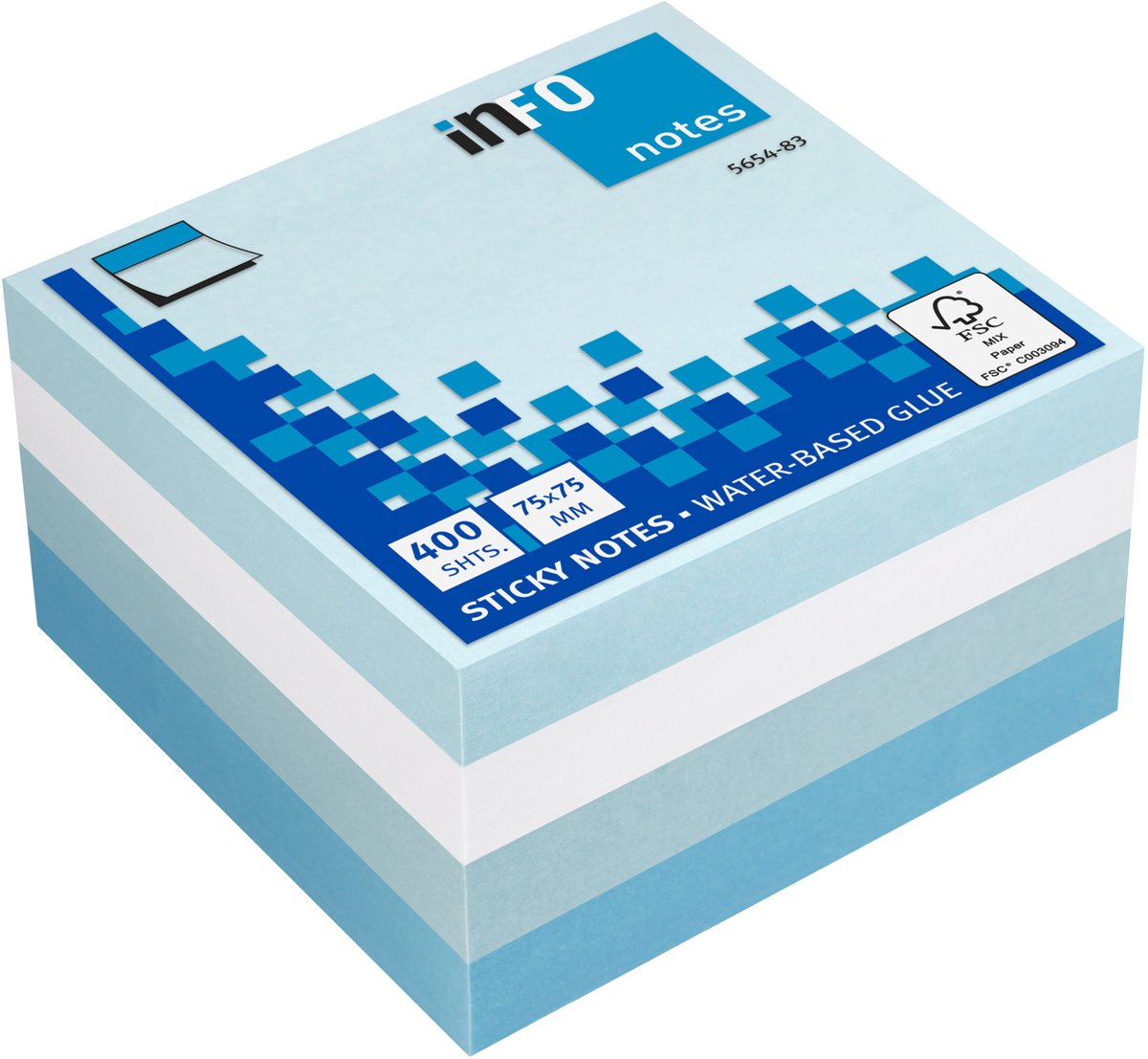 inFO Notes Iceland Mix Cube 75 x 75 mm, 400 Sheets – Blue/White