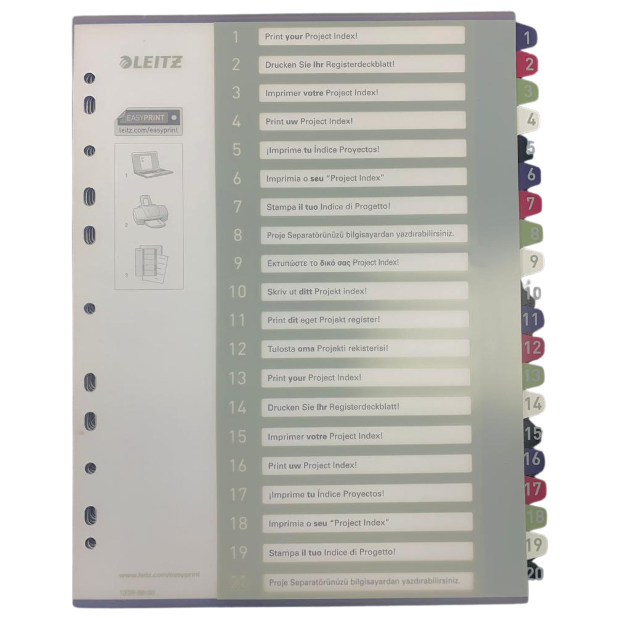 Leitz Style PP Printed Index, 1–20 Tabs