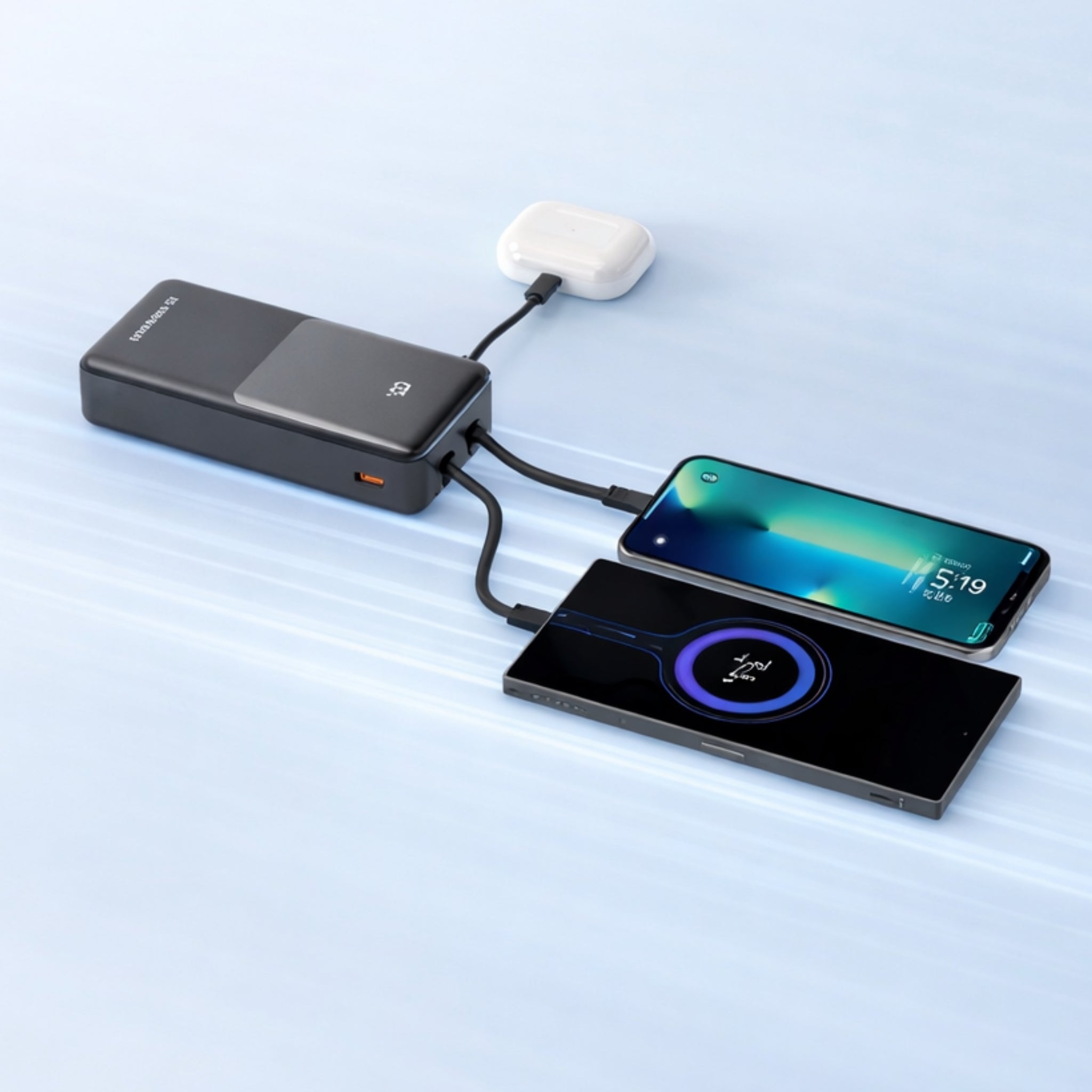 Riversong Powerbank Horizon 20 Pro 20000mAh Built-In Cable Type-C Lightning 22.5W Fast Charge Ultra Slim Design - Black