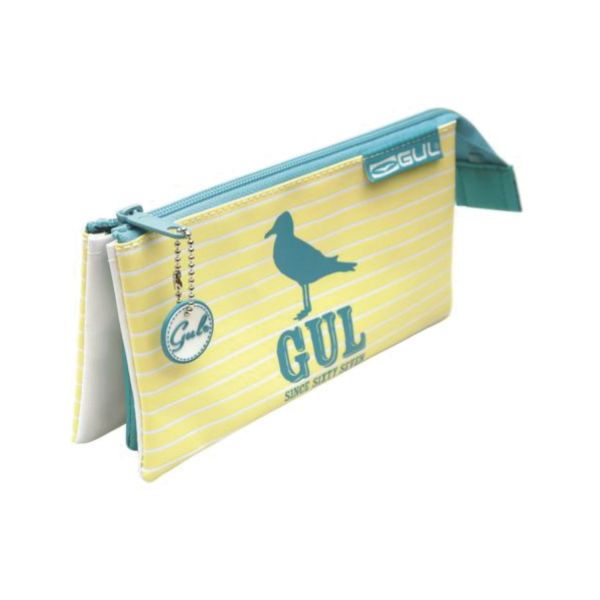 Helix Gul 3 Pocket Yellow Stripe Pencil Case