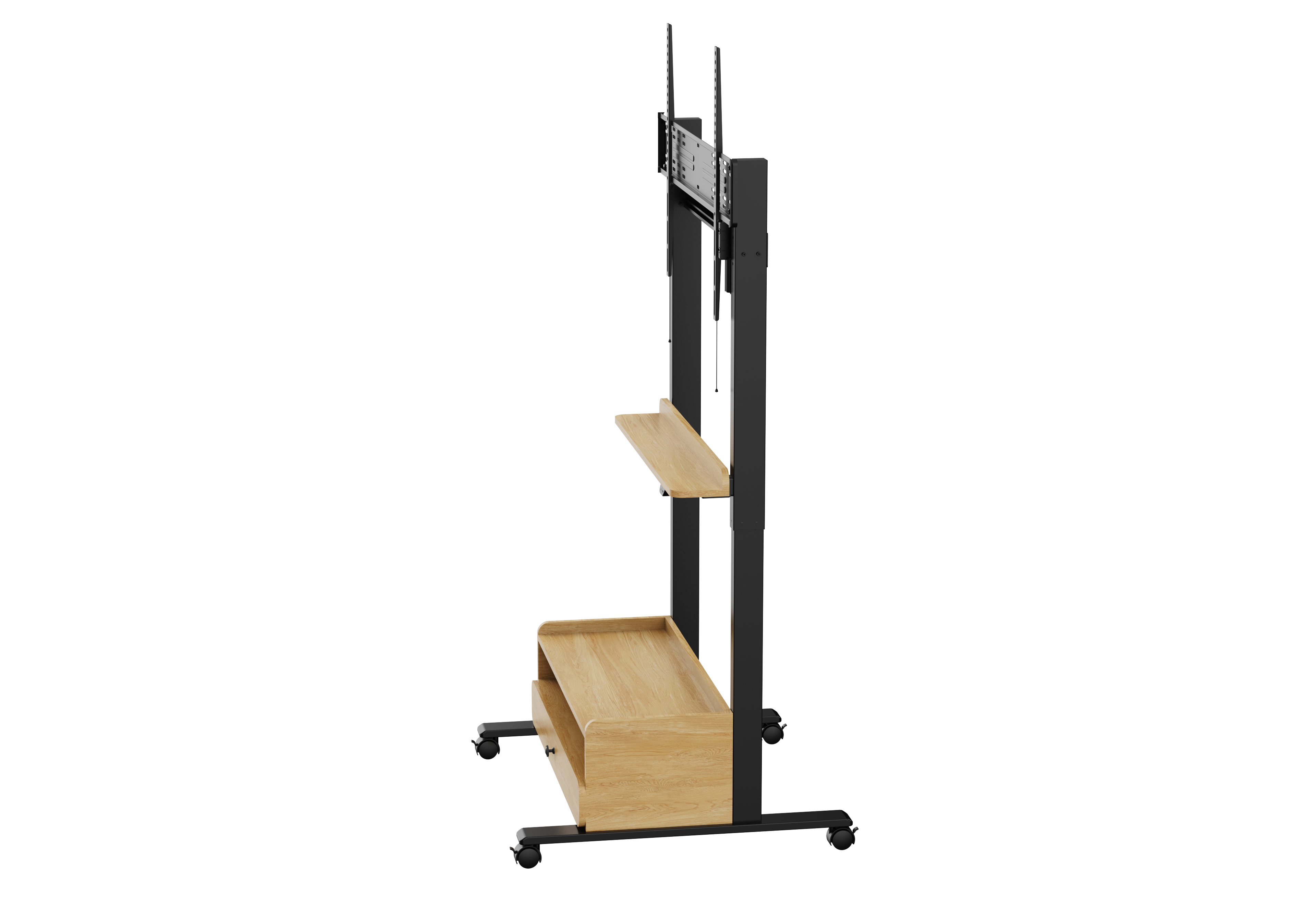 FlexiSpot Motorised TV Stand – Black Frame with Oak Drawer (UK Plug) - Image 2 - Office R Us