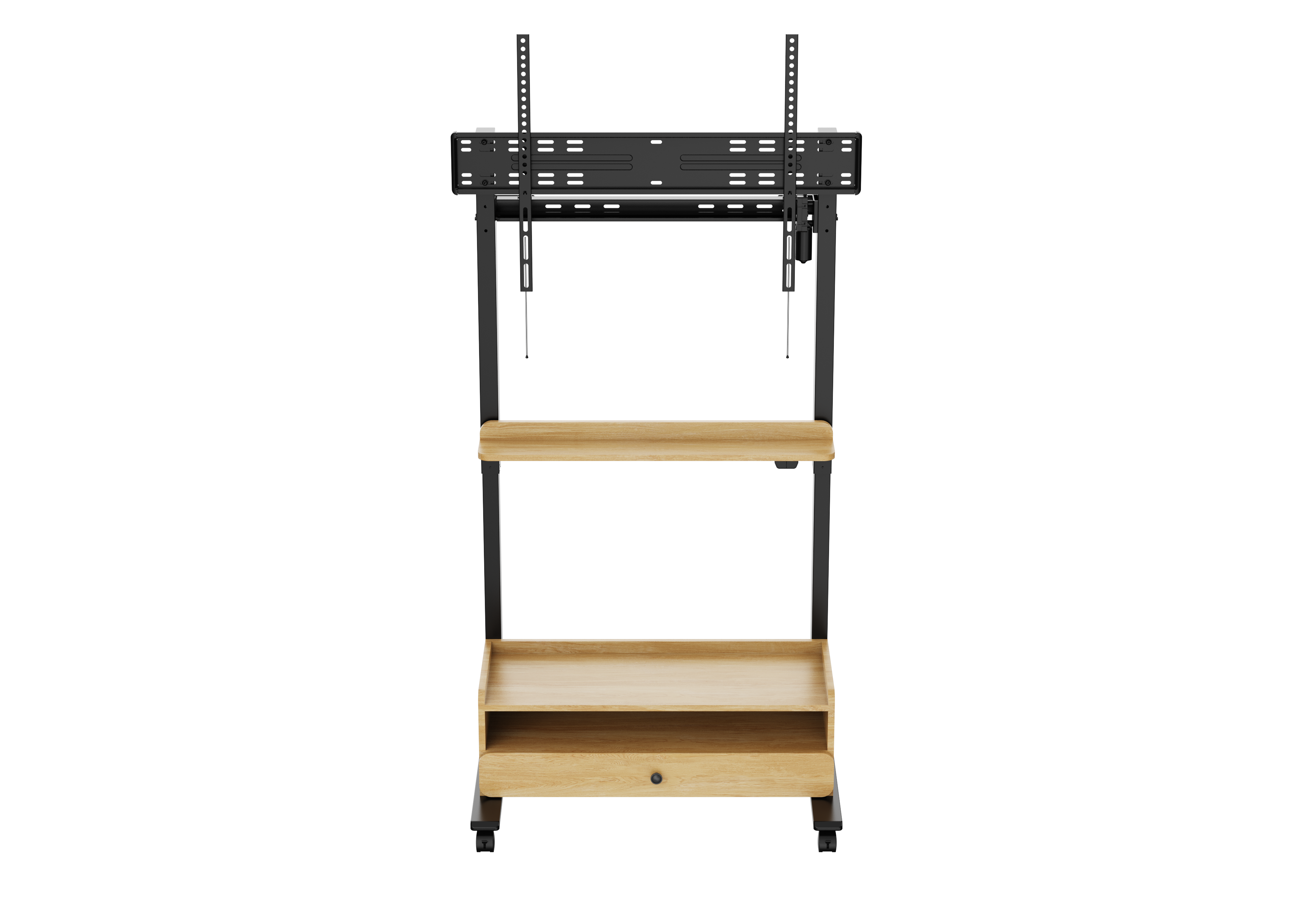 FlexiSpot Motorised TV Stand – Black Frame with Oak Drawer (UK Plug) - Office R Us Lagos