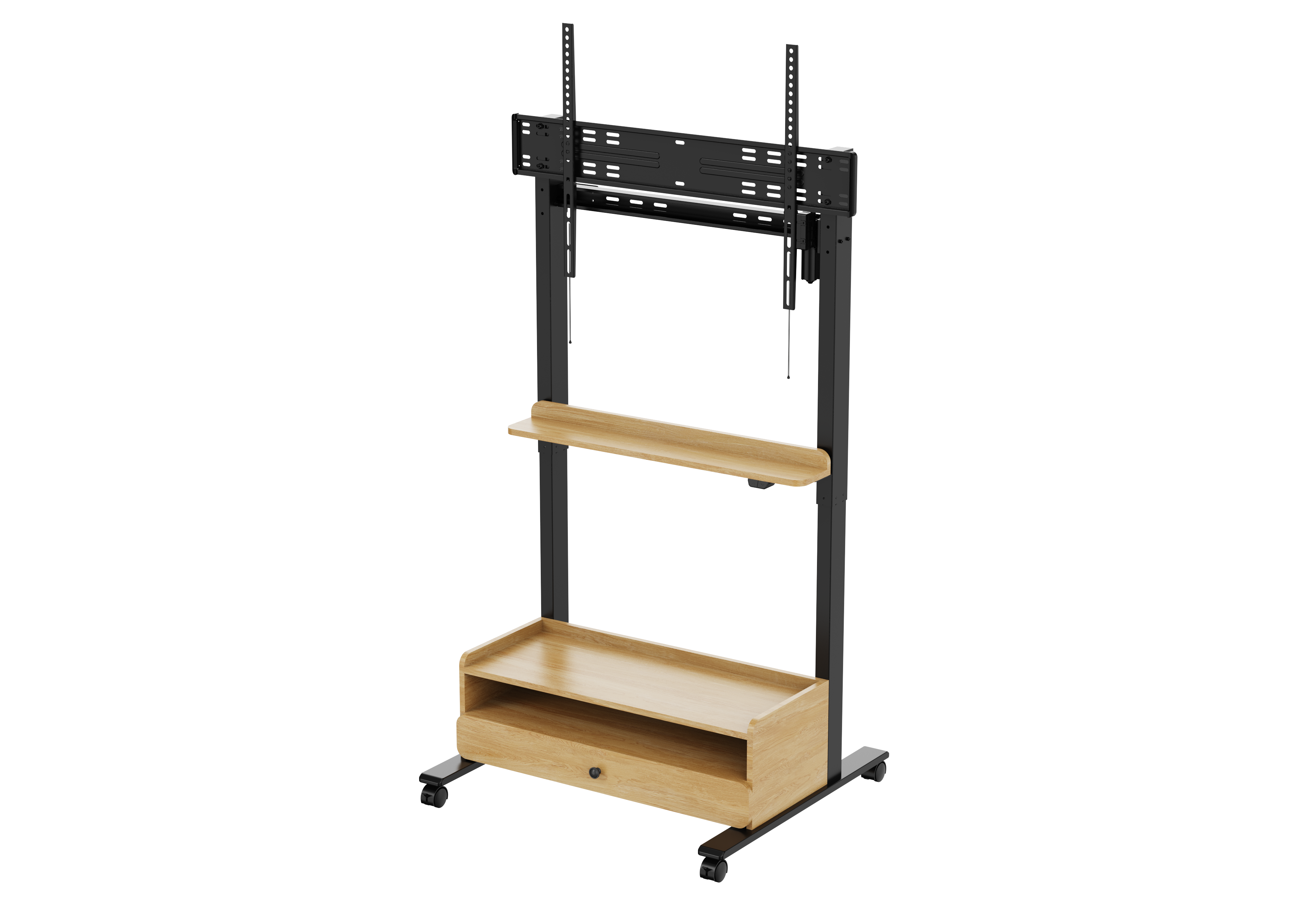 FlexiSpot Motorised TV Stand – Black Frame with Oak Drawer (UK Plug) - Image 3 - Office R Us