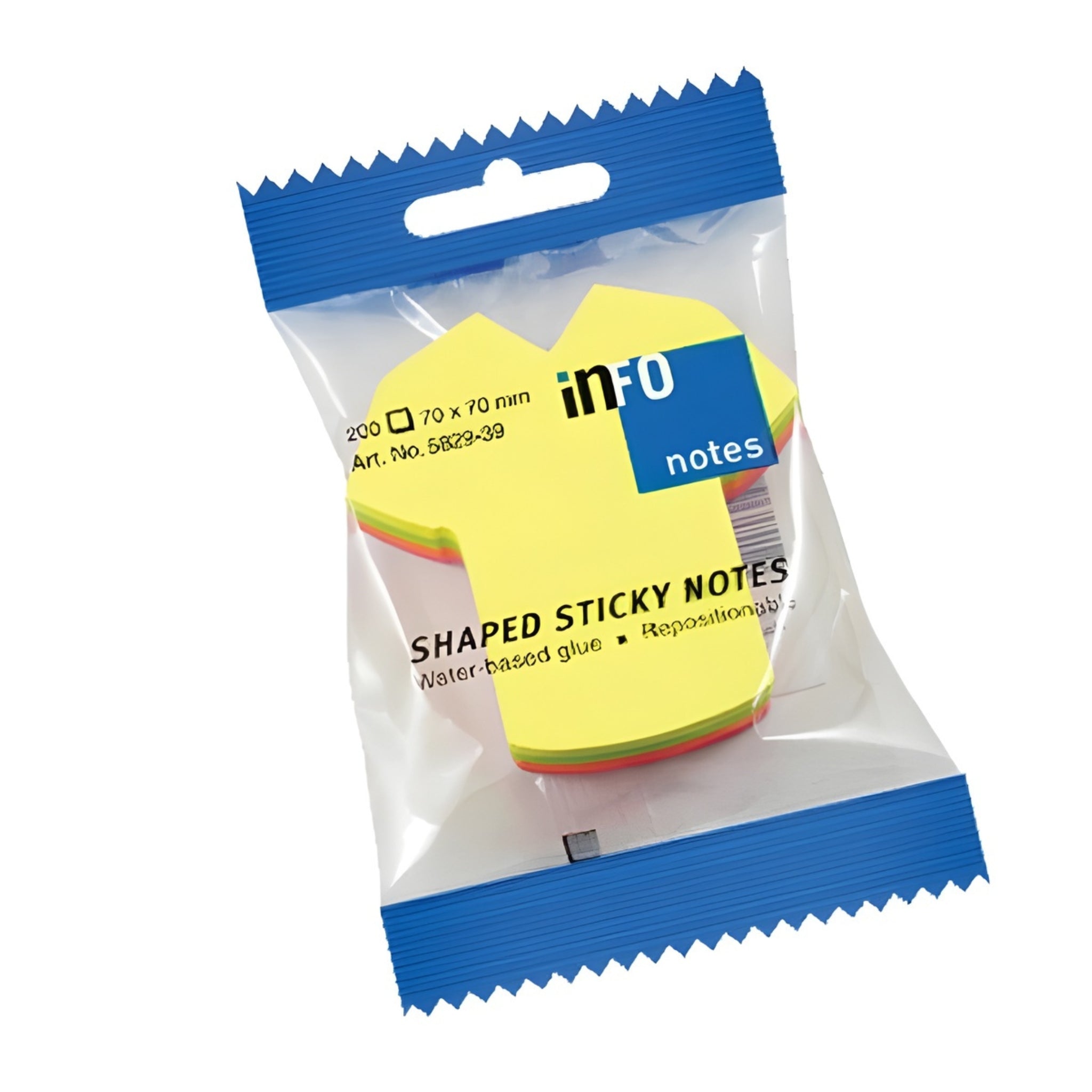 inFO Notes Shaped Cube 70 x 70 mm “Shirt”, 200 Sheets – Yellow/Green/Orange/Pink