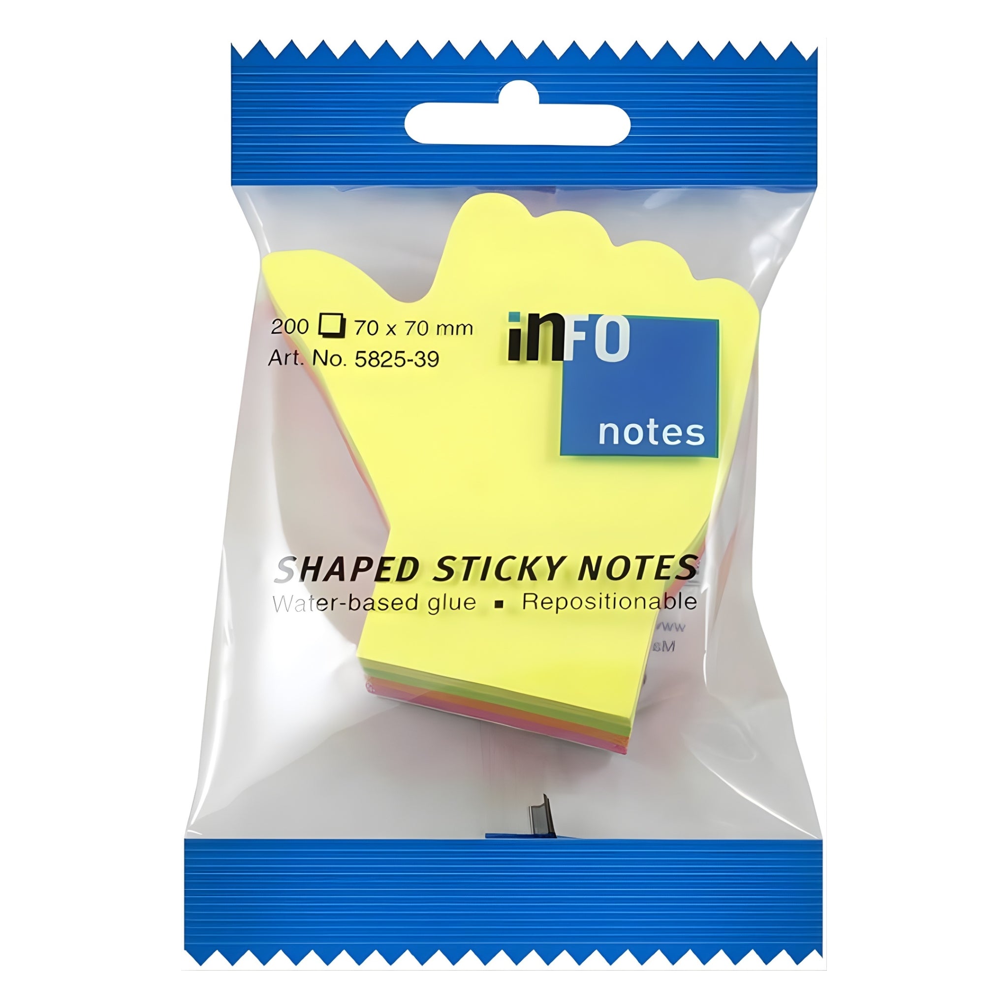 inFO Notes Shaped Cube 70 x 70 mm “Hand”, 200 Sheets – Yellow/Green/Orange/Pink