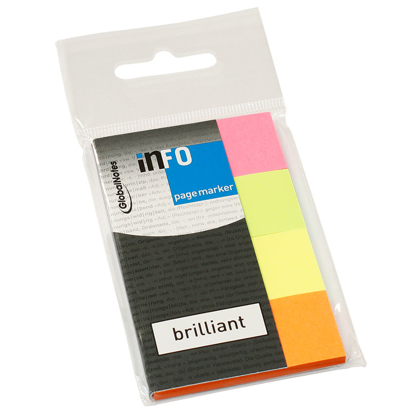 inFO Notes Brilliant Page Markers 20 x 50 mm, 4 Pads (40 Sheets) – Pink/Green/Yellow/Orange