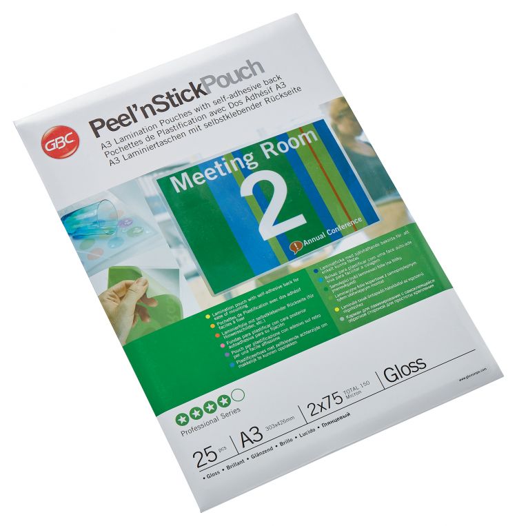 GBC Laminating Peel-’N’-Stick Pouches A3 75 µm (Pack 25)