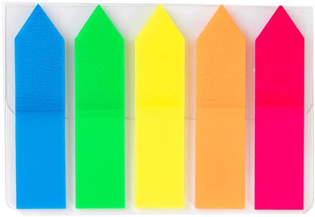 inFO Notes 12 x 50 mm Film Page Marker on Plastic Card with Practical Clip, 25 Sheets (5 Arrow Pads), Film Mix: Blue, Green, Yellow, Orange, Pink