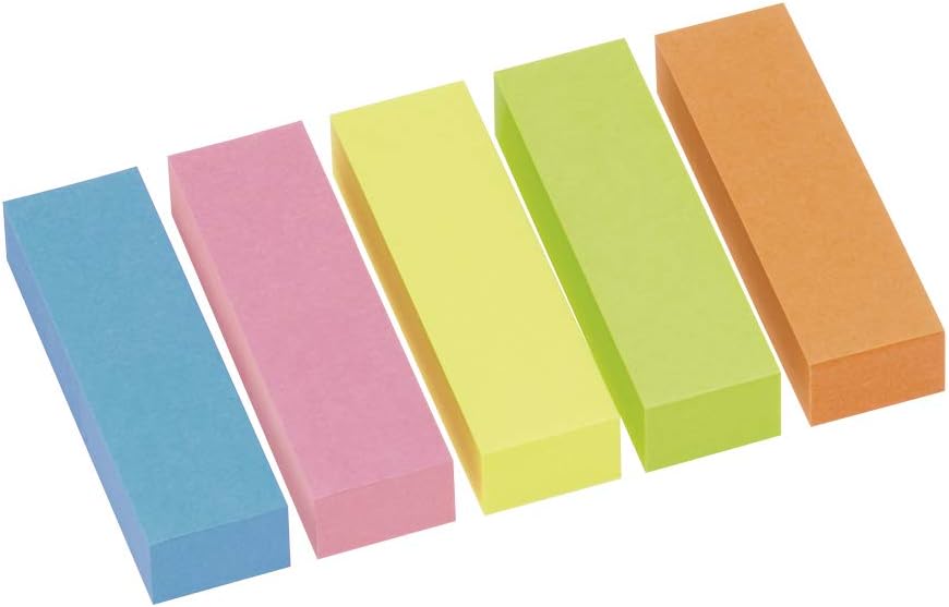 inFO Notes Page Markers 15 x 50 mm Brilliant Mix, 5 Pads (100 Sheets) – Blue/Pink/Yellow/Green/Orange