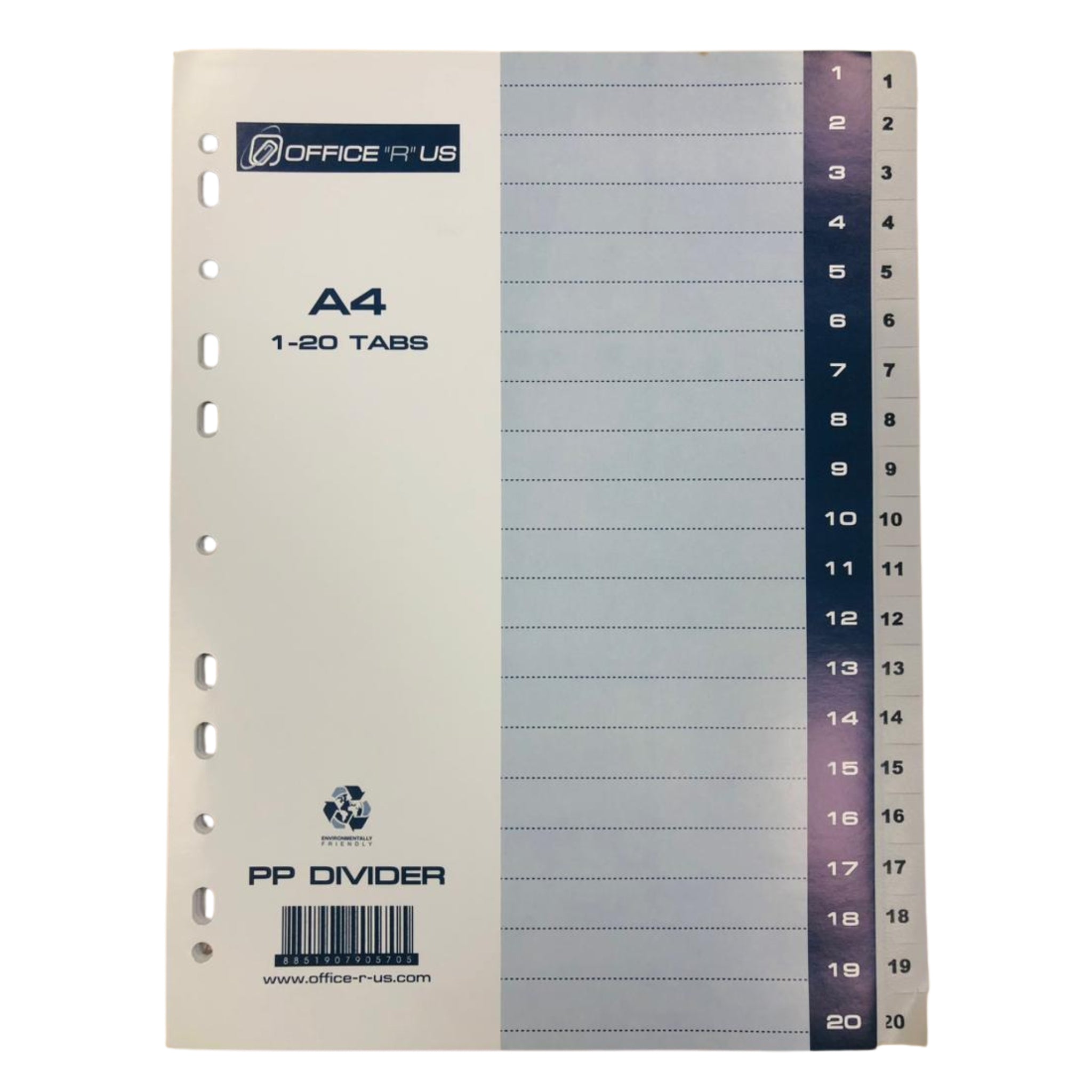 PP Divider 1-20 Tabs Grey A4 - Office R Us Lagos