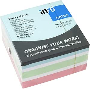 inFO Notes Pastel Mix Cube 75 x 75 mm, 400 Sheets – Pastel Blue/White/Pastel Green/White/Pastel Rose