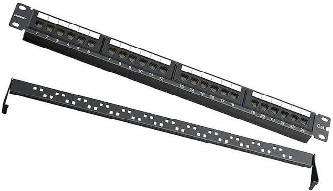 UGREEN Cat6 UTP 24-Port Integrated Ethernet Cable Management Rack (Black)