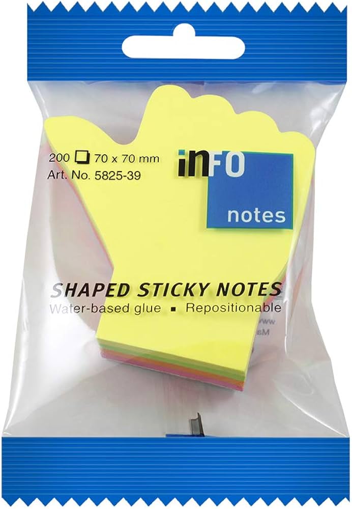 inFO Notes Shaped Cube 70 x 70 mm “Hand”, 200 Sheets – Yellow/Green/Orange/Pink