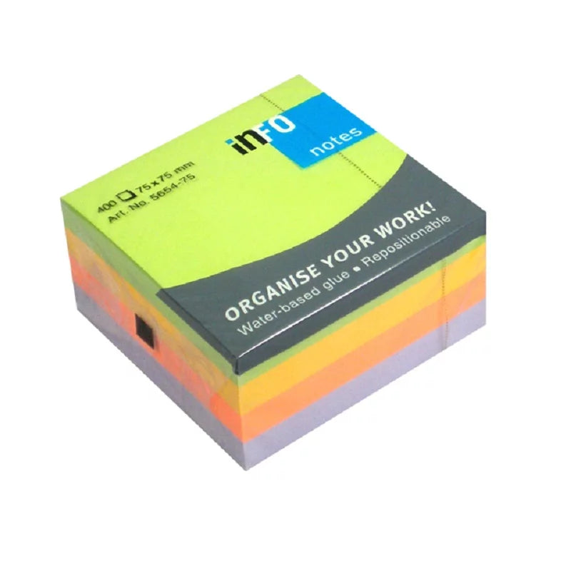 inFO Notes Spring Mix Cube 75 x 75 mm, 400 Sheets – Lemon Green/Oriole Gold/Orange/Violet