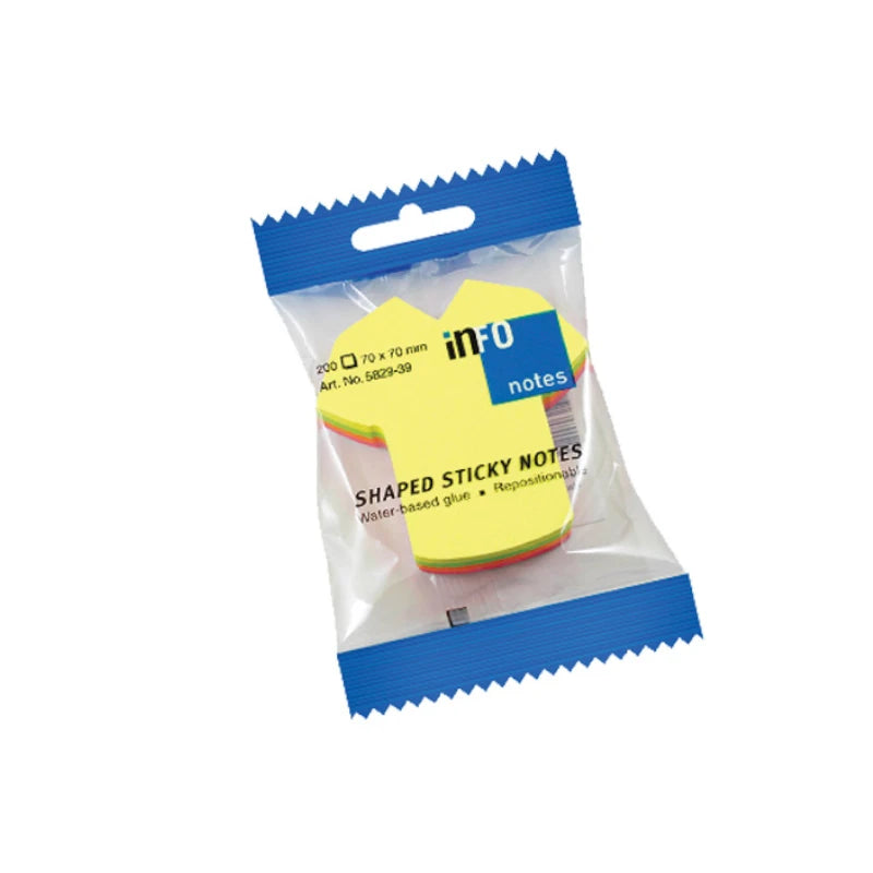 inFO Notes Shaped Cube 70 x 70 mm “Shirt”, 200 Sheets – Yellow/Green/Orange/Pink