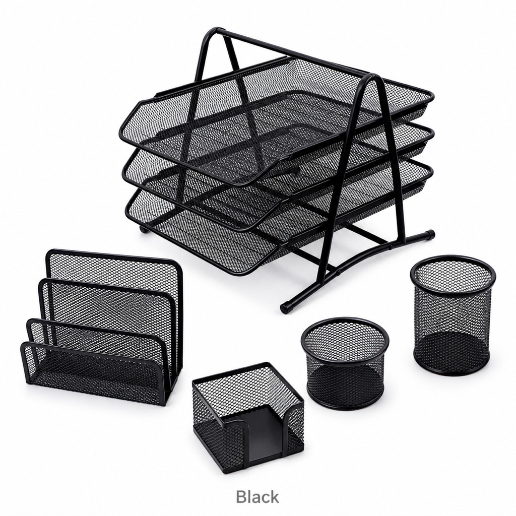 5-Piece Metal File Tray Desk Organizer Set — Black