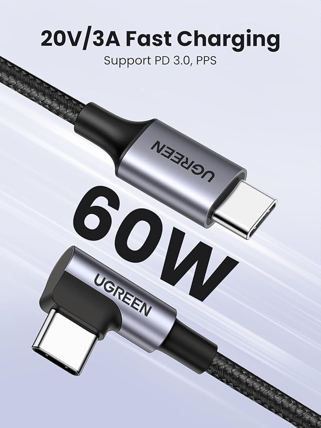 UGREEN 60W USB C to USB C Cable (Right Angle, 1m)