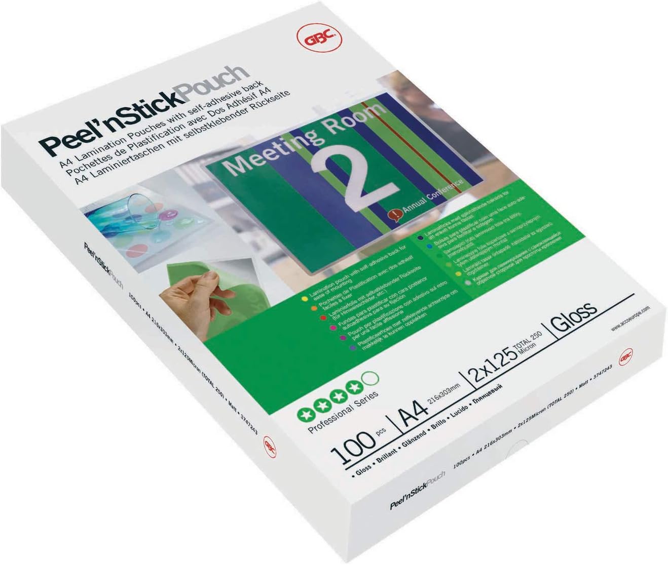 GBC Laminating Peel-’N’-Stick Pouches A4 75 µm (Pack 25)