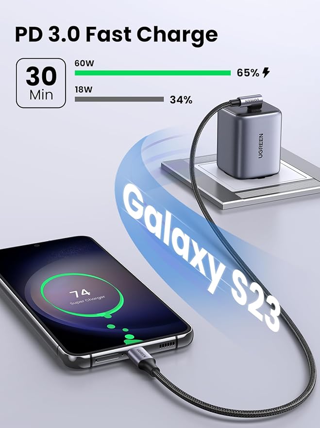 UGREEN 60W USB C to USB C Cable (Right Angle, 1m)