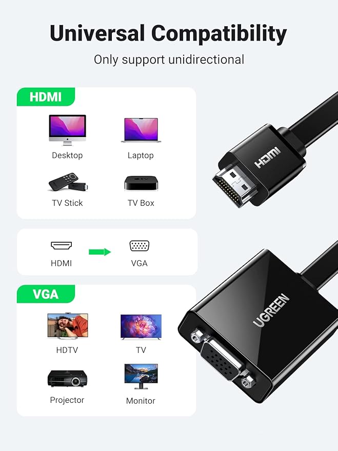 UGREEN HDMI to VGA Adapter Cable (Black)