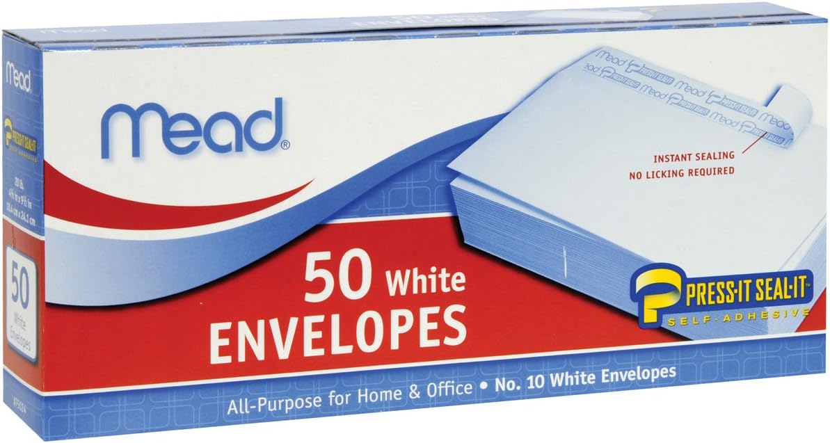 Mead No. 10 White Press-It-Seal-It Envelopes, 50 Count
