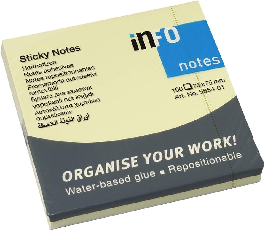 inFO Notes 75 x 75 mm Sticky Notes, 100 Sheets, Yellow