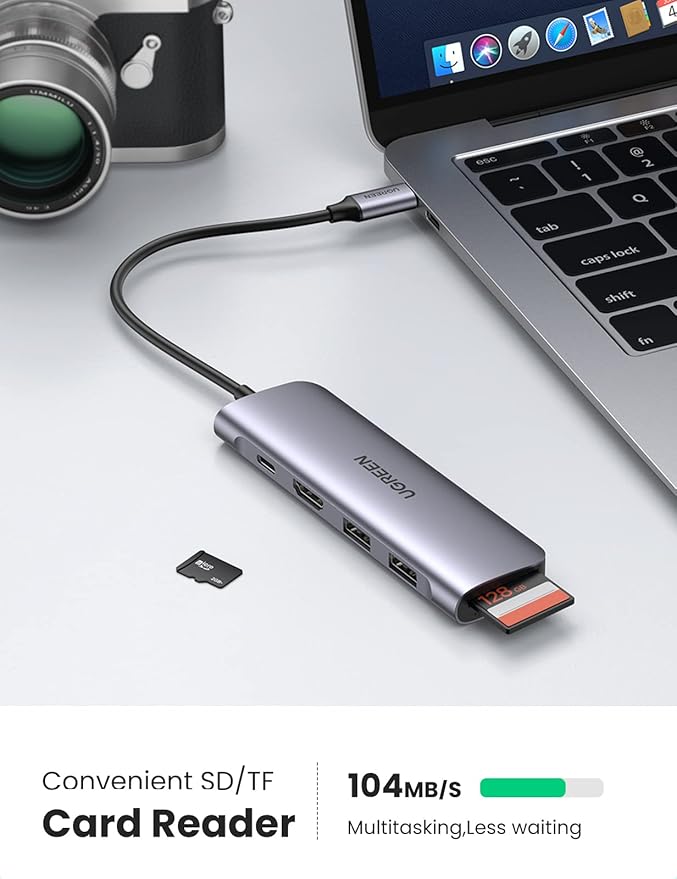 UGREEN USB-C to 2-Port USB 3.0-A Hub + HDMI + TF/SD with PD (Space Gray)