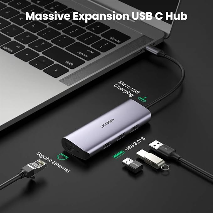 UGREEN USB-C to Gigabit Ethernet Adapter with 3-Port USB 3.0 Hub