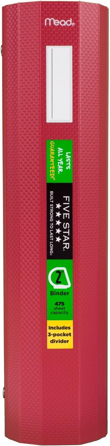 Five Star Binder, 2" D-Ring, Includes 3-Pocket Divider