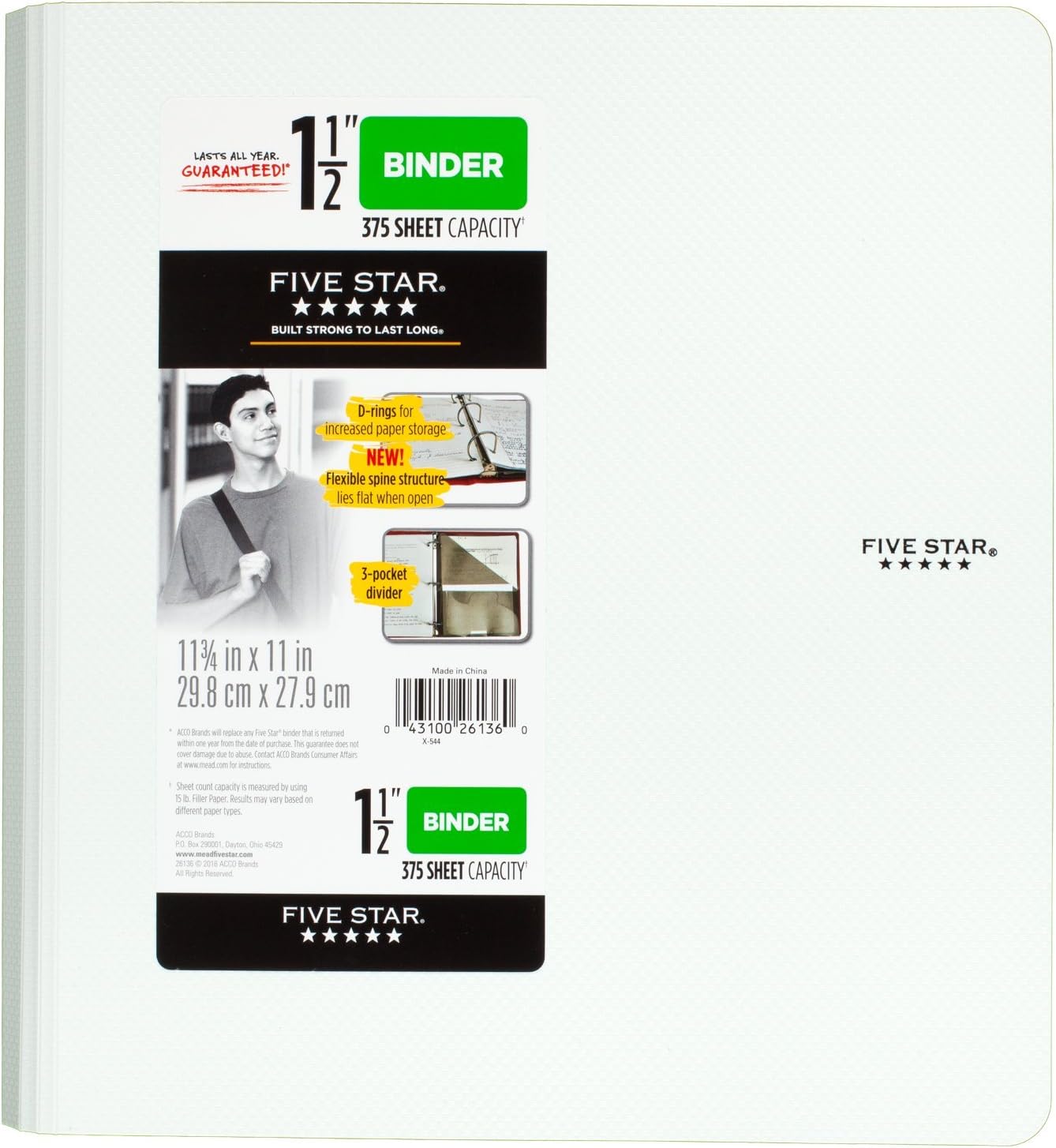 Five Star Binder, 1.5" D-Ring, Includes 3-Pocket Divider