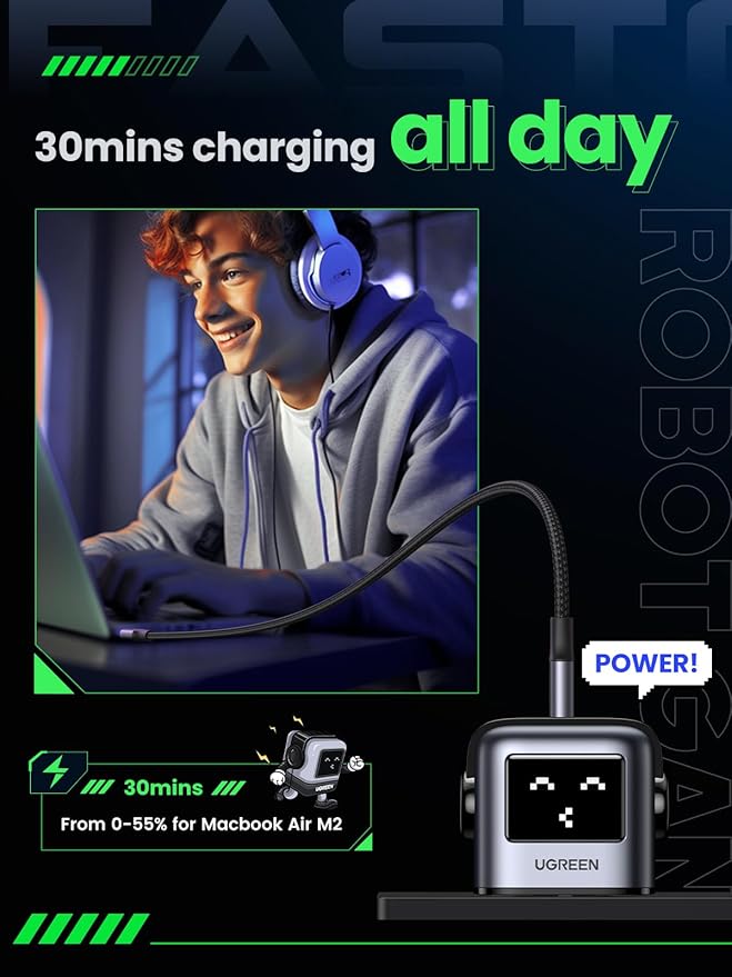 UGREEN Uno Charger 65W USB C Charger Nexode 3-Port GaN Fast Charger