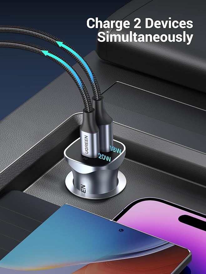 UGREEN 24W USB-C Car Charger (PD 20W & QC 3.0)