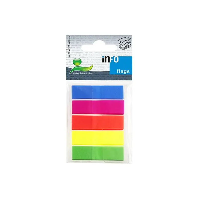 inFO Notes PET Flags 12.5 x 43 mm (½") on Plastic Card with Clip – Solid Colours Blue/Pink/Orange/Yellow/Green