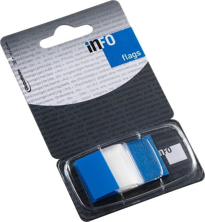 inFO Notes PET Flags 25 x 43 mm (1") in Dispenser – Colour Tip Blue, 50 Sheets