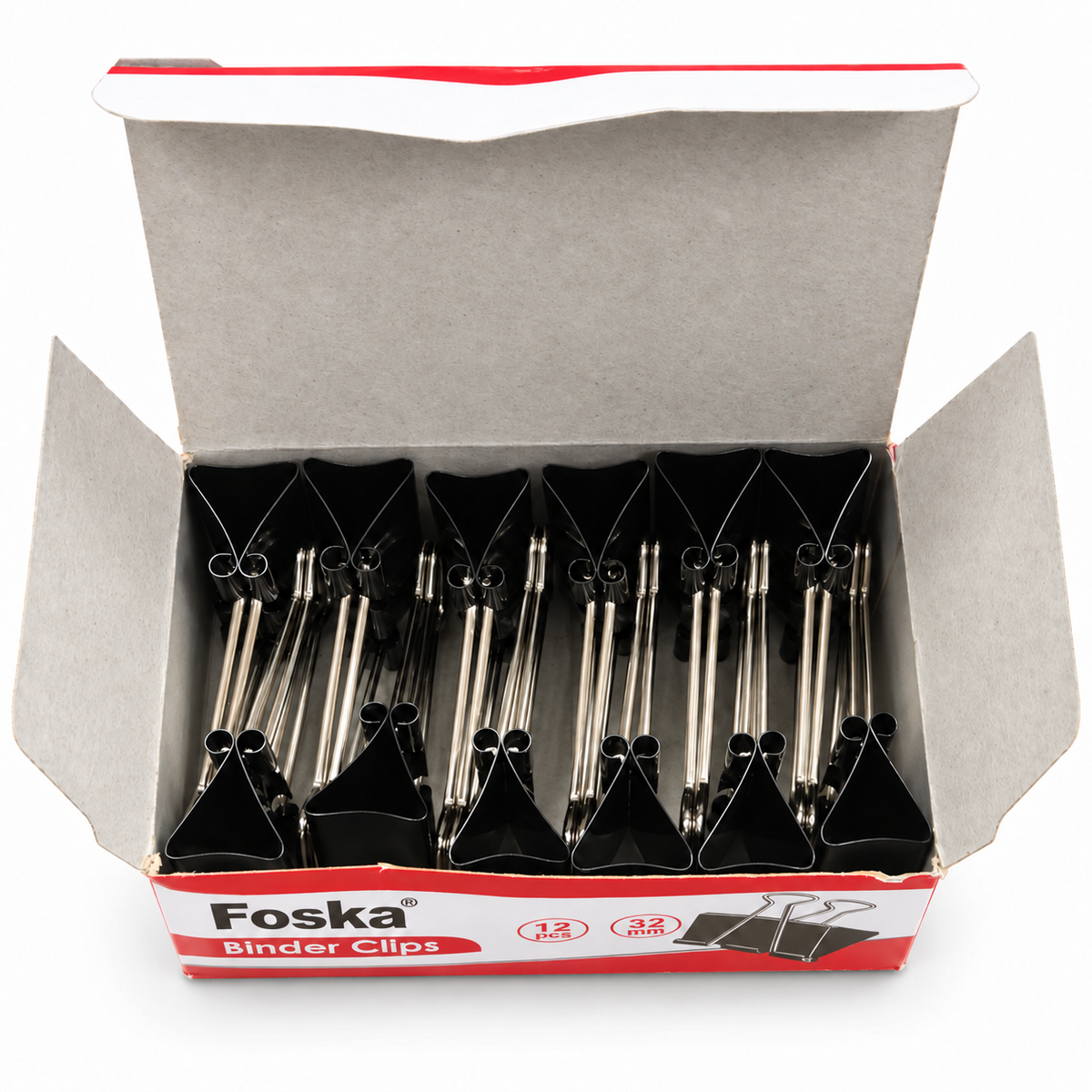 Foska black binder clips 32 mm, open box