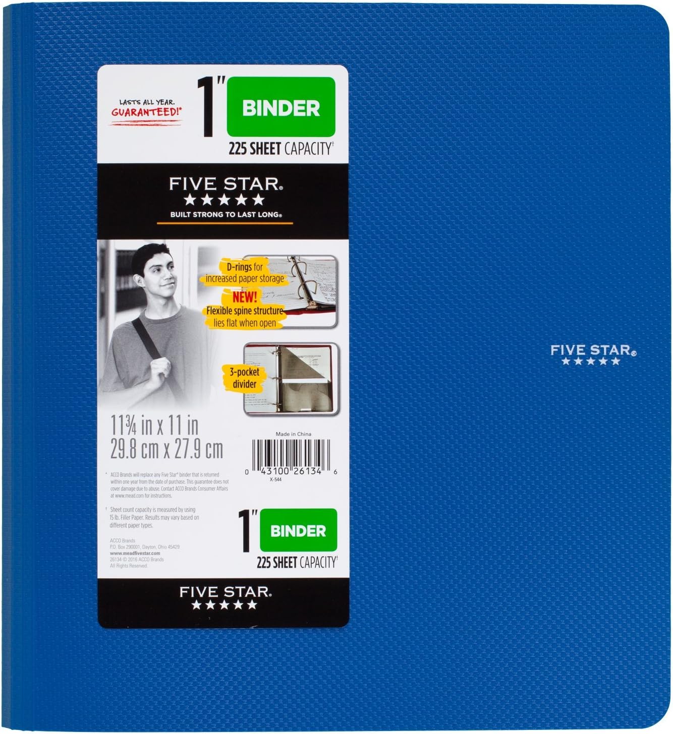 Five Star Binder, 1" D-Ring, Includes 3-Pocket Divider