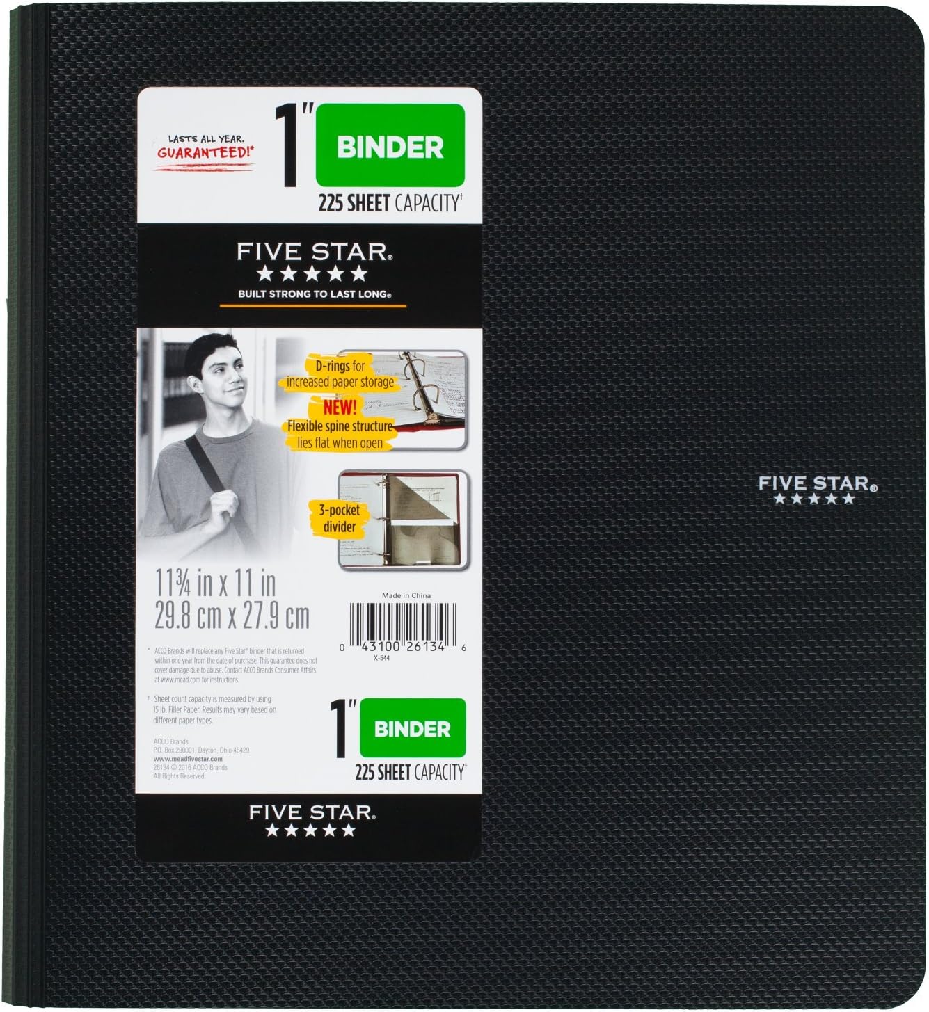 Five Star Binder, 1" D-Ring, Includes 3-Pocket Divider