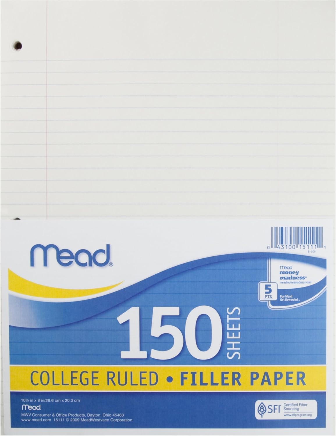 Mead College Ruled Filler Paper, 150 Sheets