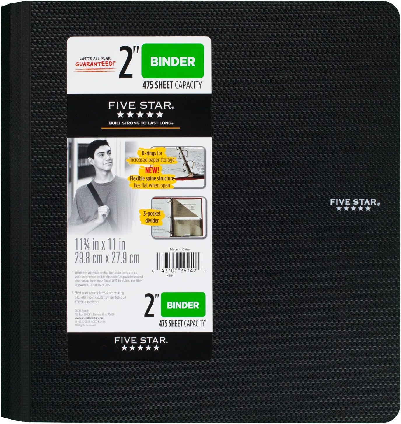 Five Star Binder, 2" D-Ring, Includes 3-Pocket Divider