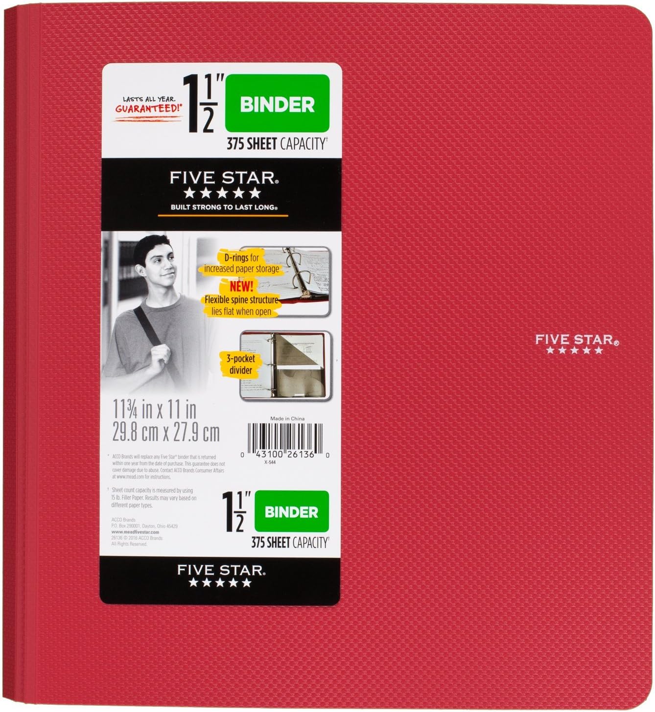 Five Star Binder, 1.5" D-Ring, Includes 3-Pocket Divider