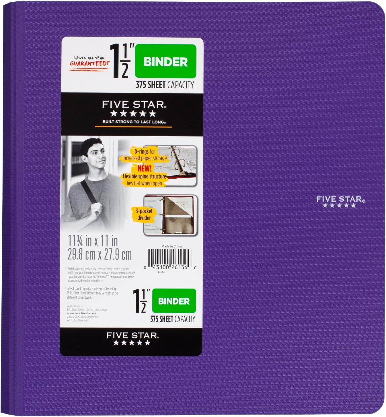 Five Star Binder, 1.5" D-Ring, Includes 3-Pocket Divider