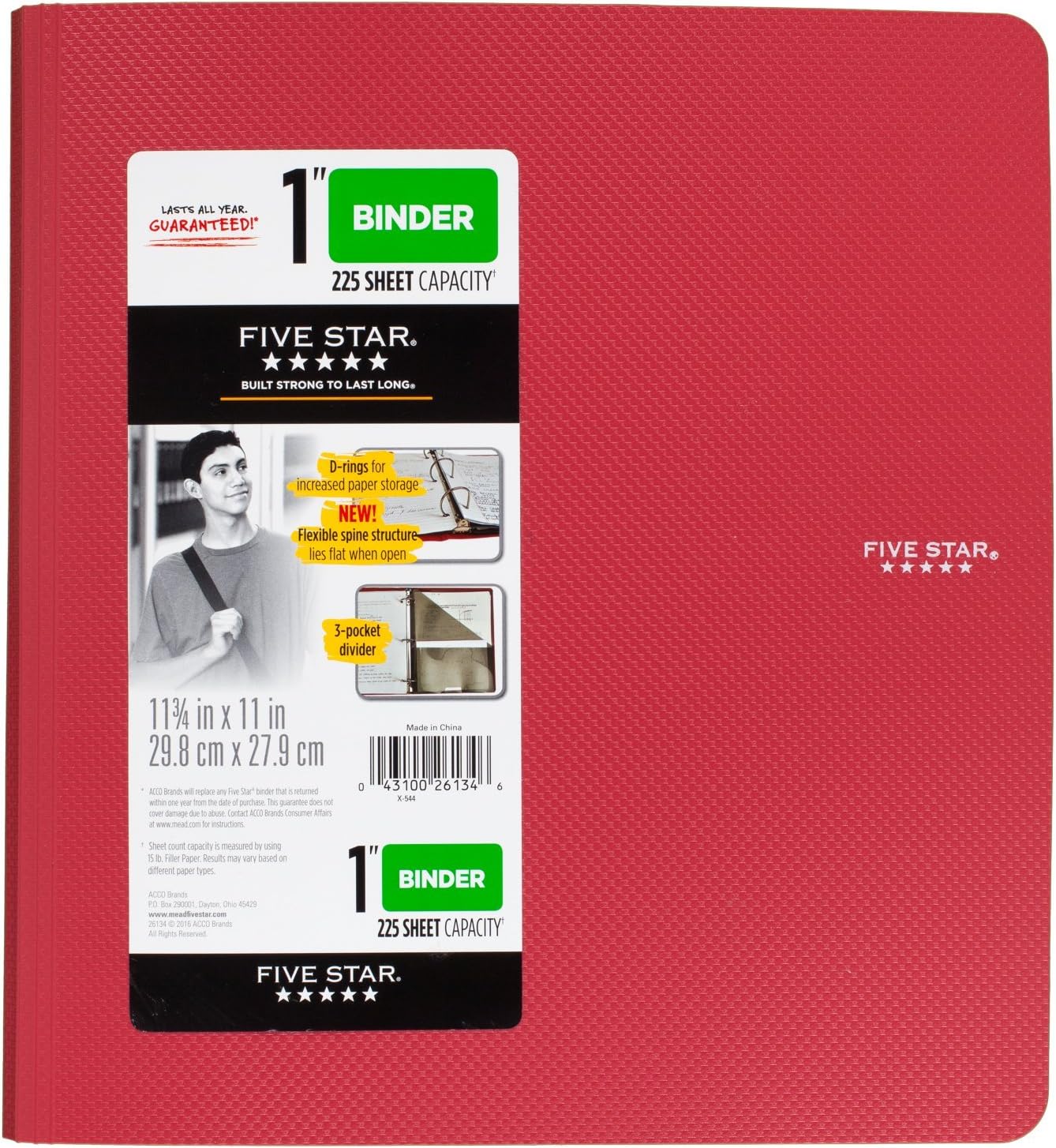 Five Star Binder, 1" D-Ring, Includes 3-Pocket Divider