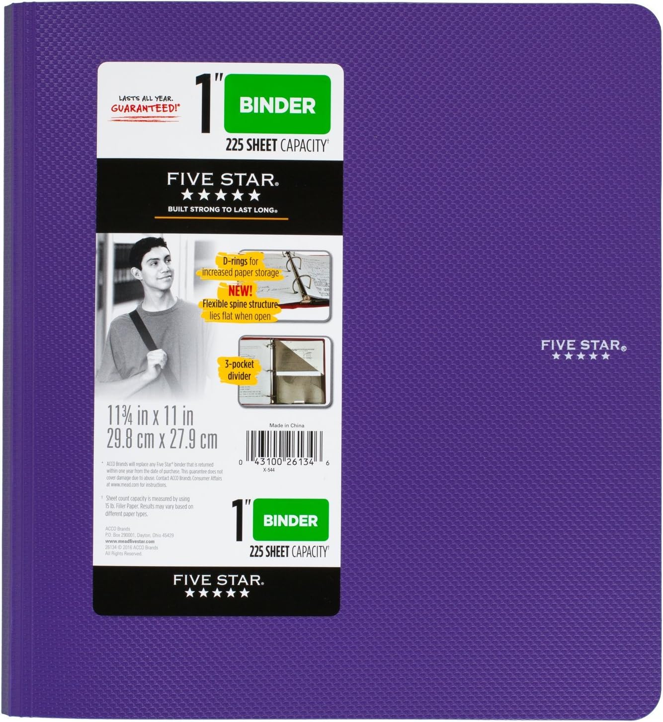 Five Star Binder, 1" D-Ring, Includes 3-Pocket Divider