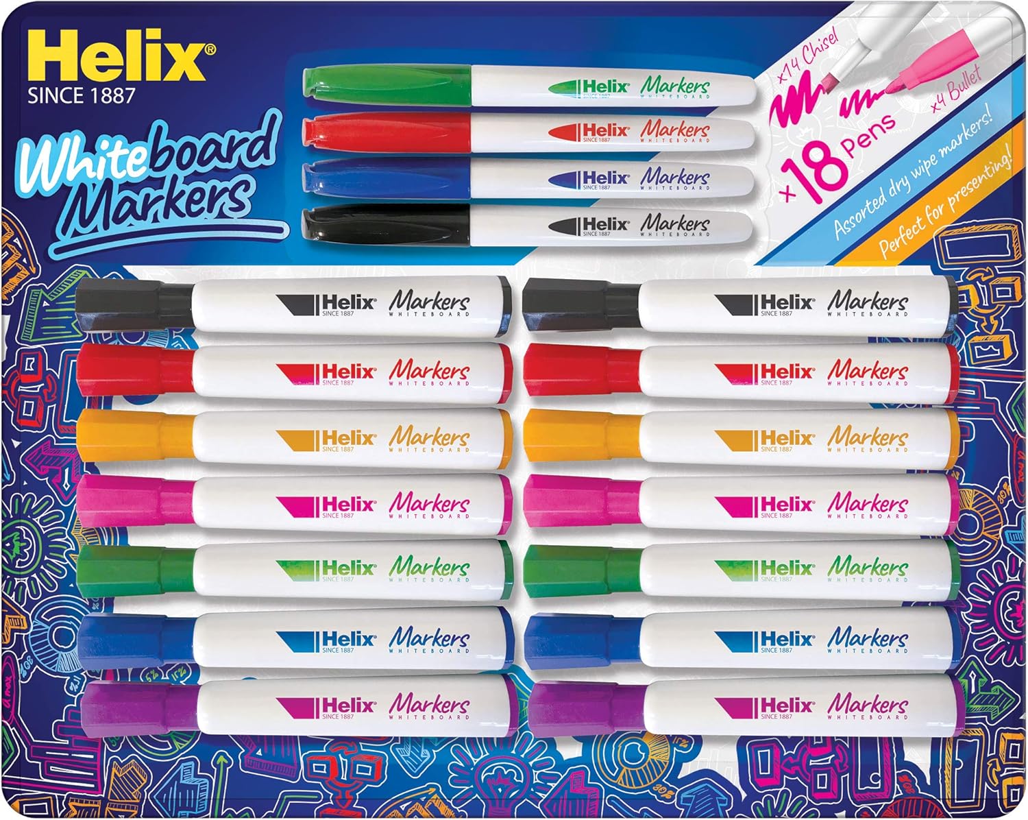 Helix Whiteboard Marker X 18 Assorted