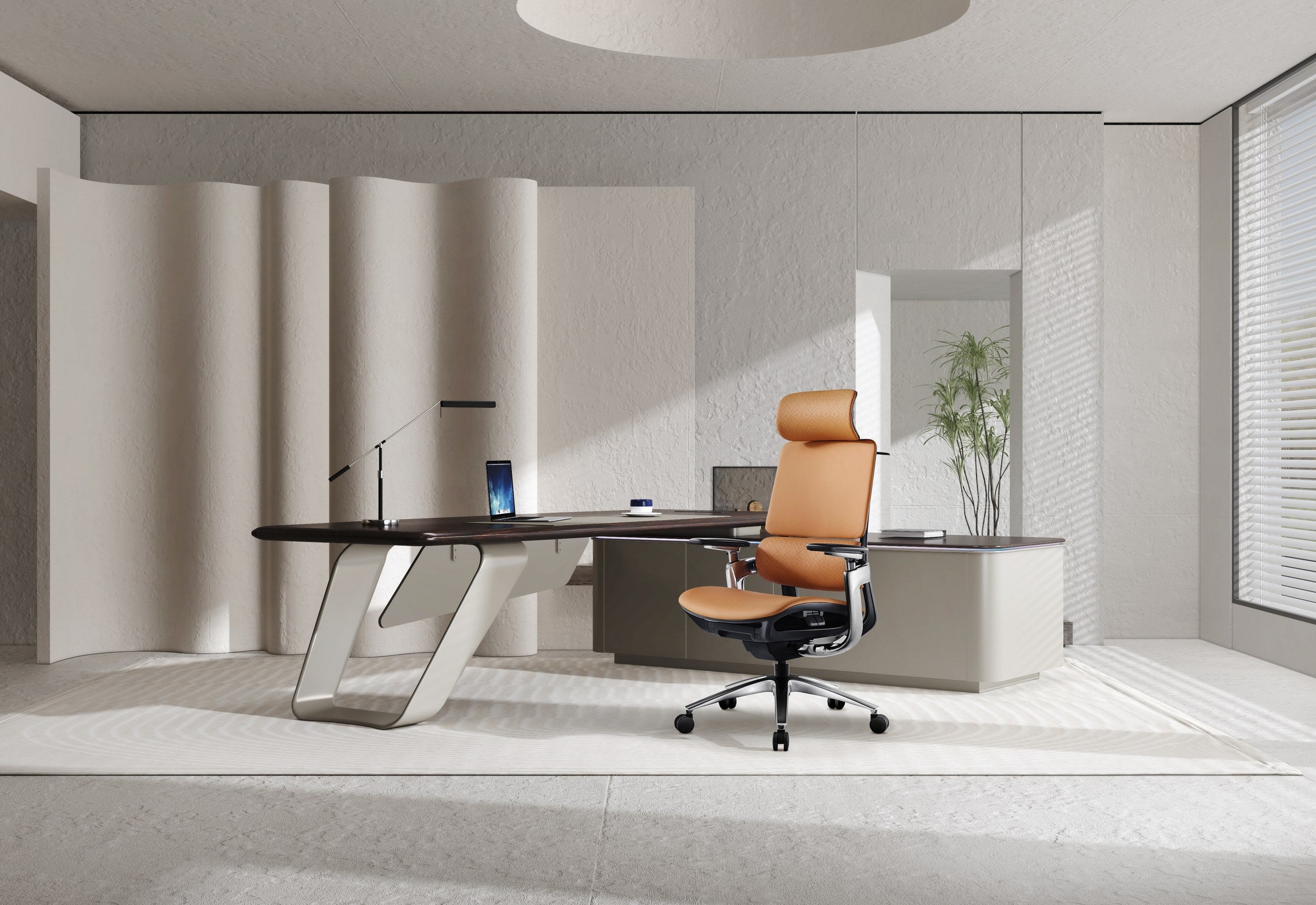 Aria - Executive Chair - Brown Leather Office Scene - Office R Us