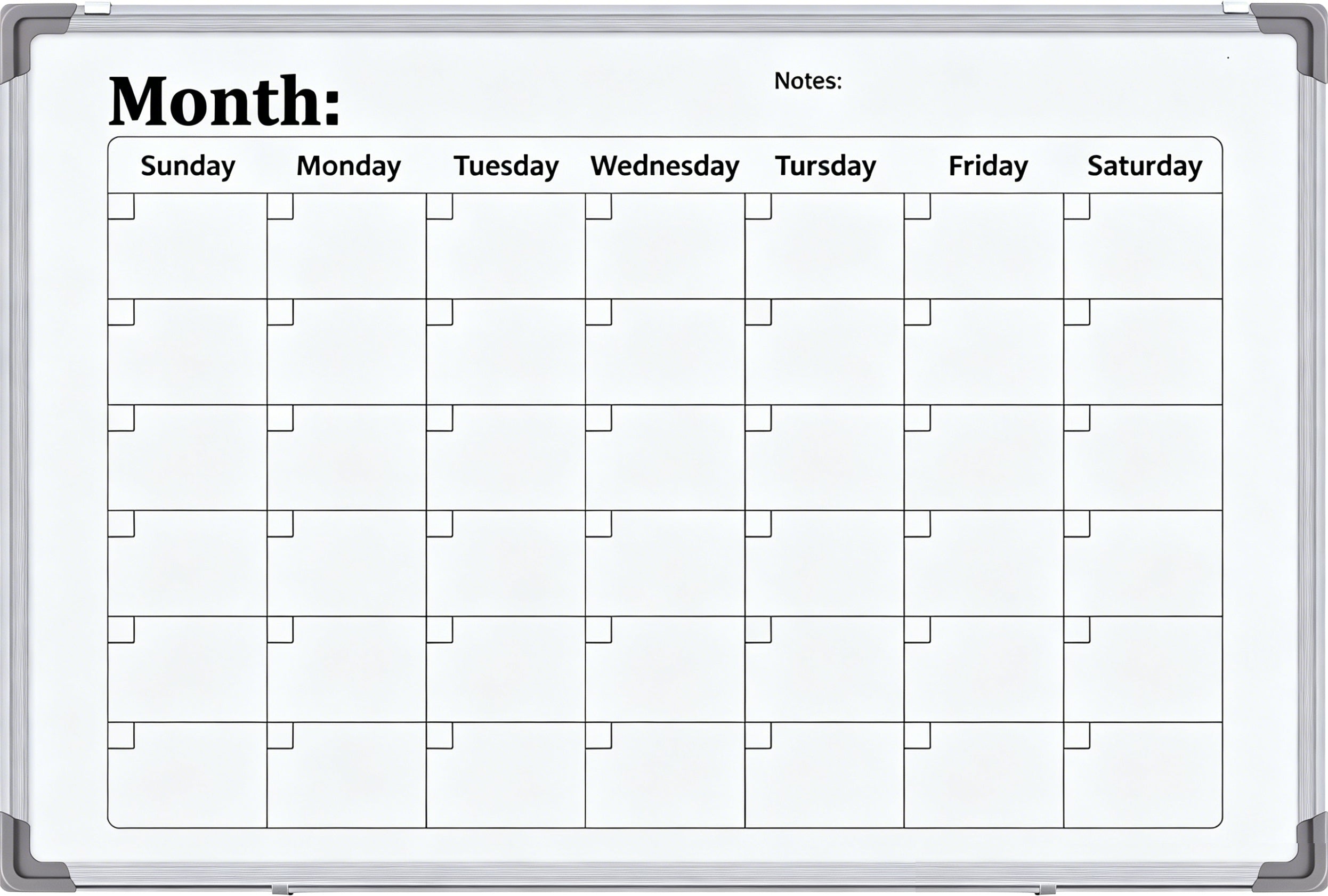 60 x 45cm Magnetic Monthly Whiteboard with Aluminium Frame