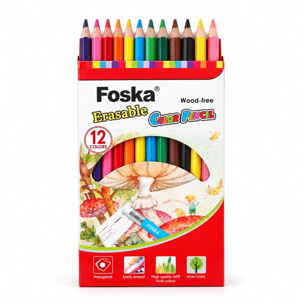 Foska Erasable Color Pencil box, 12 colours (CQ3001)